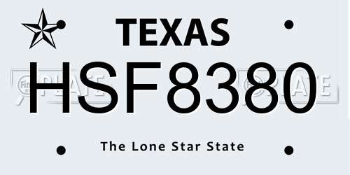 HSF8380 Texas License Plate