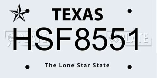 HSF8551 Texas License Plate
