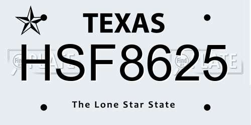 HSF8625 Texas License Plate