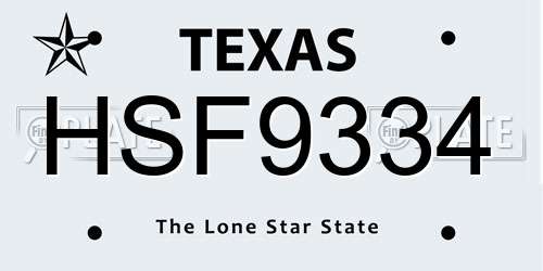 HSF9334 Texas License Plate