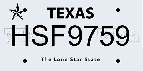 HSF9759 Texas License Plate