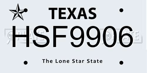 HSF9906 Texas License Plate