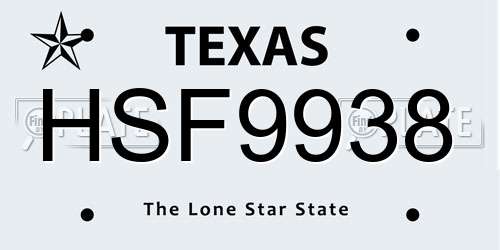 HSF9938 Texas License Plate