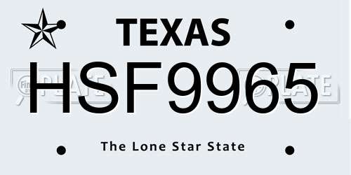 HSF9965 Texas License Plate