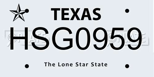 HSG0959 Texas License Plate