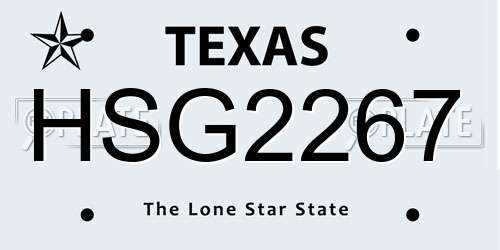 HSG2267 Texas License Plate