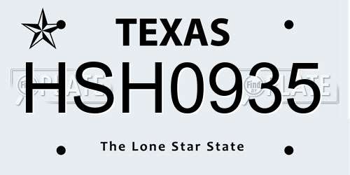 HSH0935 Texas License Plate