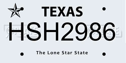 HSH2986 Texas License Plate