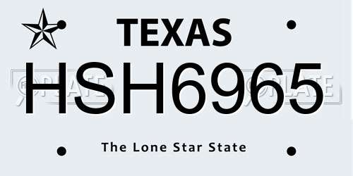 HSH6965 Texas License Plate