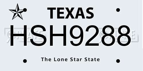 HSH9288 Texas License Plate