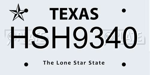 HSH9340 Texas License Plate