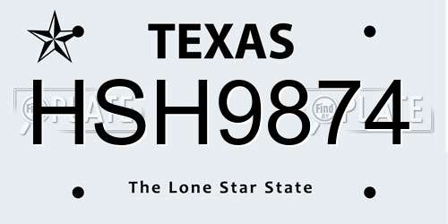 HSH9874 Texas License Plate