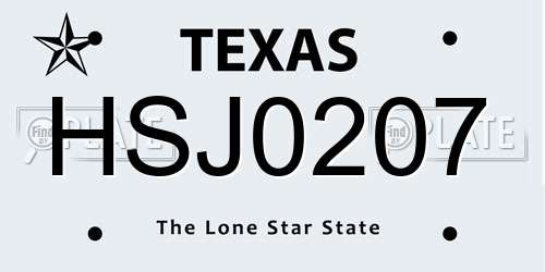 HSJ0207 Texas License Plate