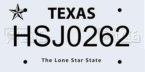 HSJ0262 Texas License Plate