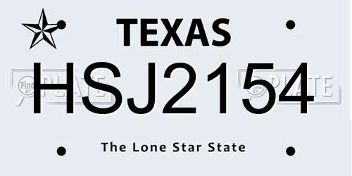HSJ2154 Texas License Plate