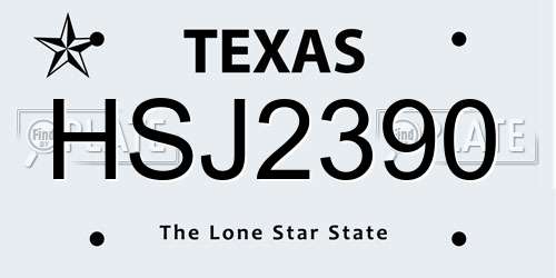 HSJ2390 Texas License Plate