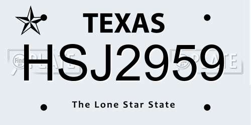 HSJ2959 Texas License Plate
