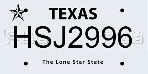 HSJ2996 Texas License Plate