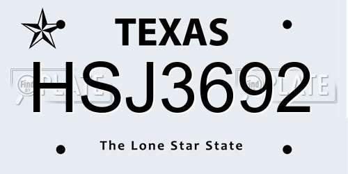 HSJ3692 Texas License Plate