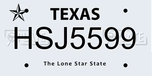 HSJ5599 Texas License Plate