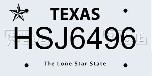 HSJ6496 Texas License Plate