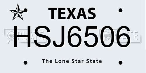 HSJ6506 Texas License Plate