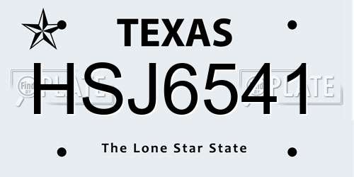 HSJ6541 Texas License Plate