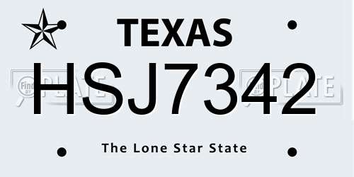 HSJ7342 Texas License Plate
