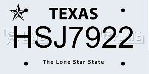HSJ7922 Texas License Plate