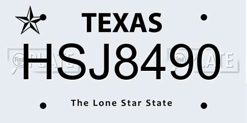 HSJ8490 Texas License Plate