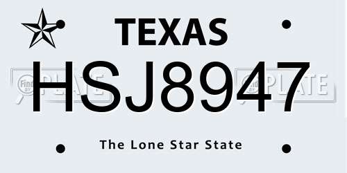 HSJ8947 Texas License Plate