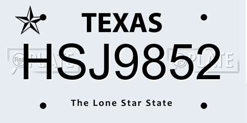 HSJ9852 Texas License Plate