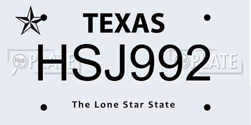 HSJ992 Texas License Plate