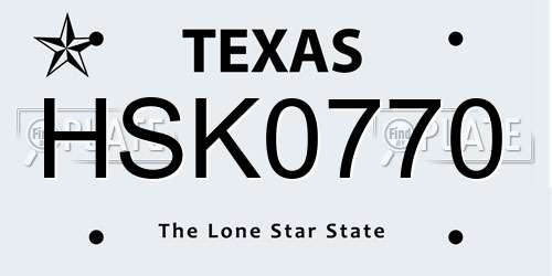 HSK0770 Texas License Plate
