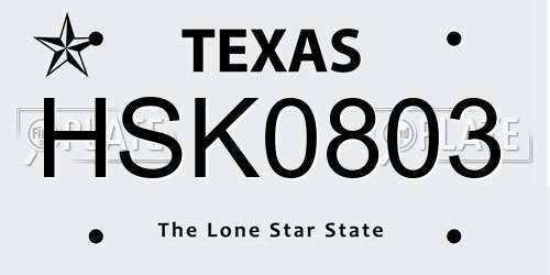 HSK0803 Texas License Plate