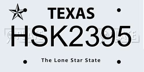 HSK2395 Texas License Plate