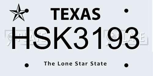 HSK3193 Texas License Plate