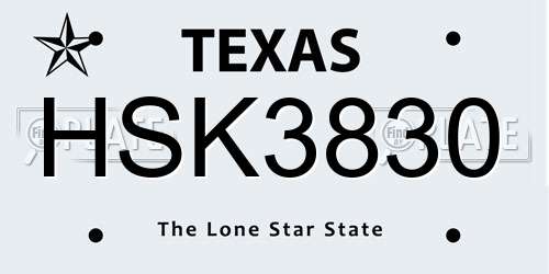 HSK3830 Texas License Plate