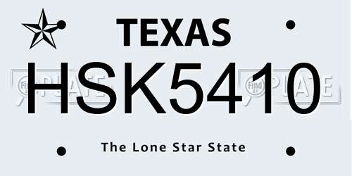 HSK5410 Texas License Plate