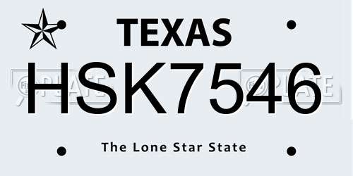 HSK7546 Texas License Plate