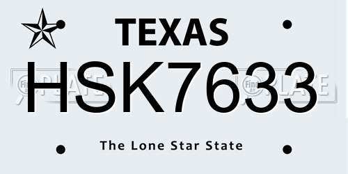HSK7633 Texas License Plate