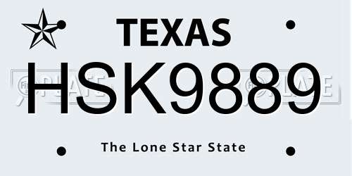 HSK9889 Texas License Plate