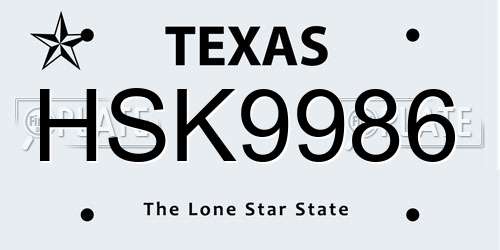 HSK9986 Texas License Plate