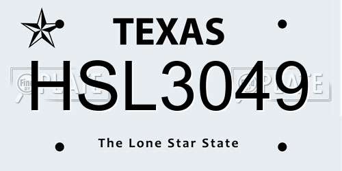 HSL3049 Texas License Plate