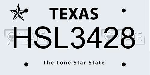 HSL3428 Texas License Plate