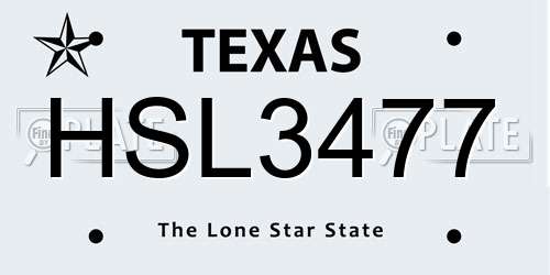 HSL3477 Texas License Plate