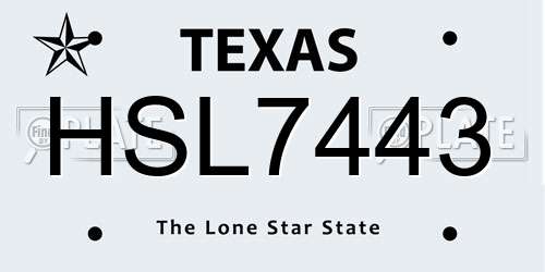 HSL7443 Texas License Plate
