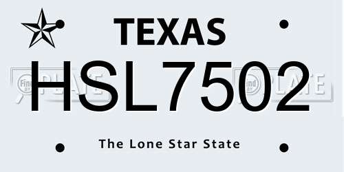 HSL7502 Texas License Plate