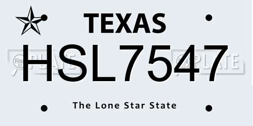 HSL7547 Texas License Plate