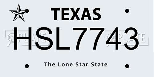 HSL7743 Texas License Plate
